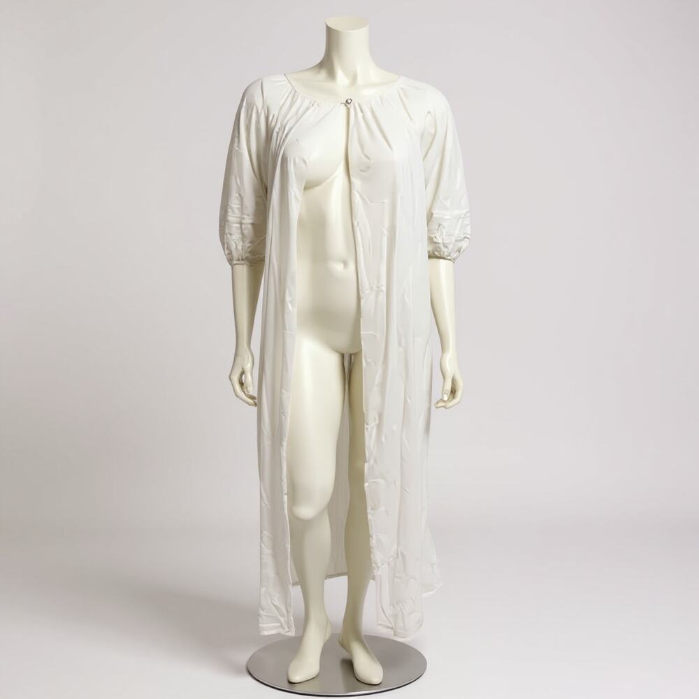 Vintage Berkliff White Nightgown Pearl Button Lace Trim 3/4 Sleeve USA
